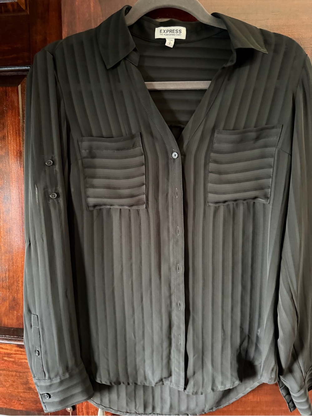Express Black Sheer Vertical-Stripe Button Front Jacket